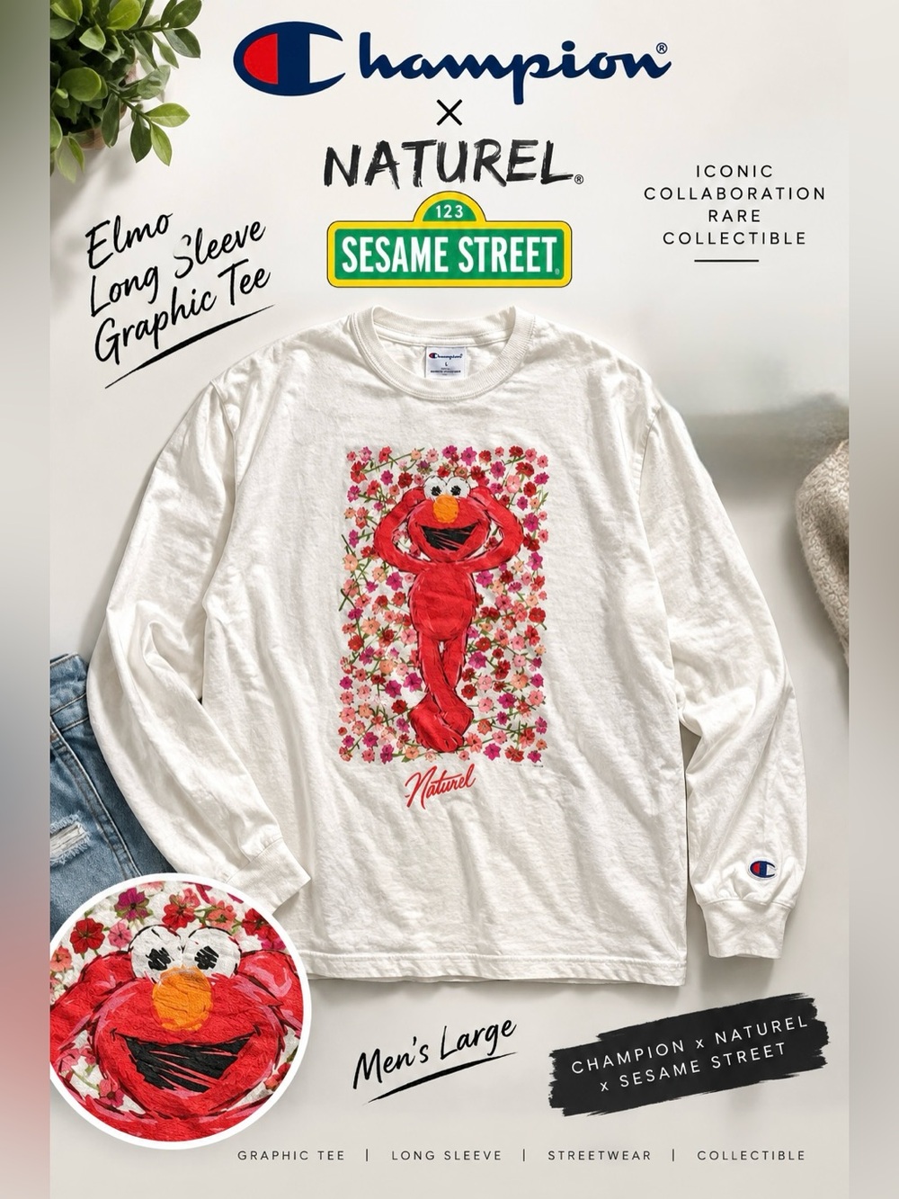 Champion x Naturel x Sesame Street Elmo Long Sleeve Graphic T-Shirt Men’s L